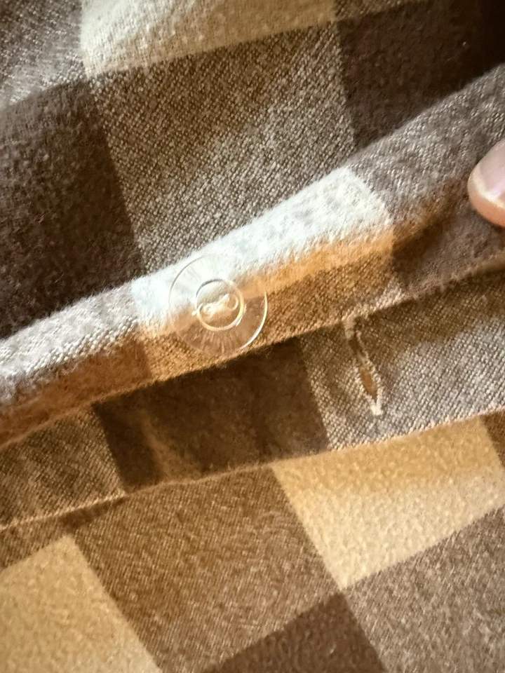 Vintage L.L. Bean Full Size Cotton Flannel Duvet Cover Brown And Cream Plaid - Image 4 of 4