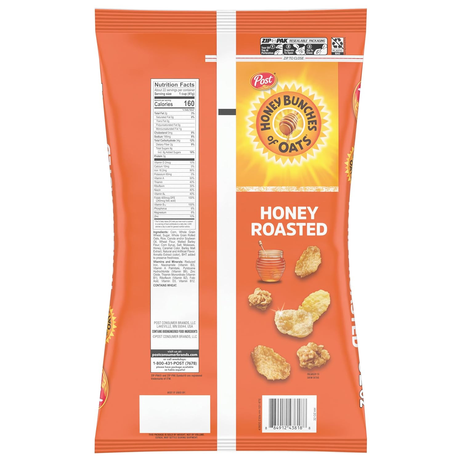 Honey Bunches of Oats Honey Roasted Breakfast Cereal, 32 OZ Bag