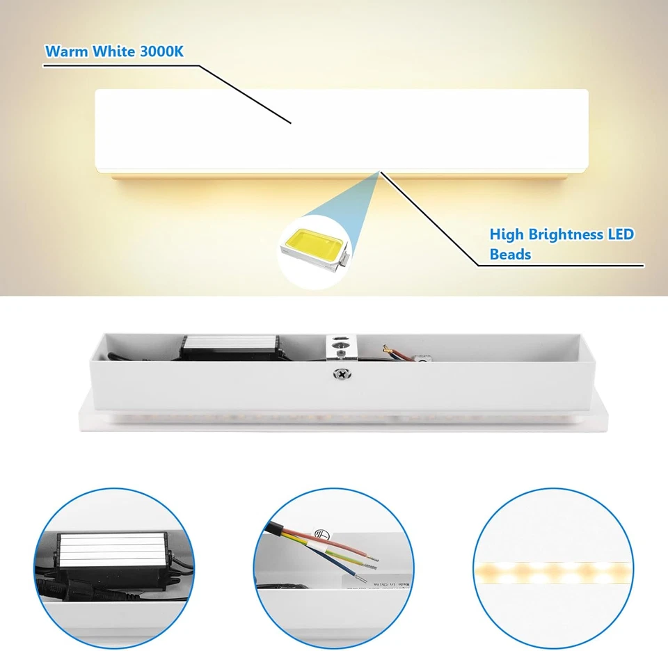 Applique Da Parete Interno 2 Pezzi Applique Da Interno 10W 3000K Bianco Caldo 30 - Immagine 2 di 4