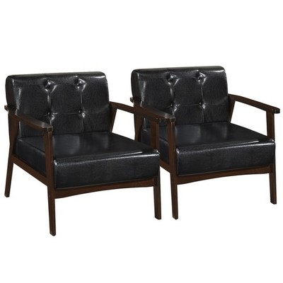 2PCS Accent Chair Button Tufted Mid-century Modern Lounge Chair with Armrest