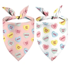 Valentines Day Dog Bandanas 2 PCS Adjustable Holiday Reversible Triangle Scarf