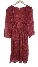 Old Navy Womens Red White Chiffon Dress Size L Floral Short Sleeve Casual