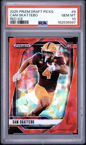 2025 Panini Prizm Draft Picks Cam Skattebo Red Cracked Ice Rookie #9 PSA 10 Gem