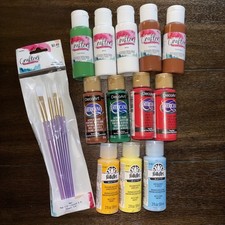 Lot of 12 DecoArt, FolkArt,  Crafters Acrylic Paint With Brushes. Brand New 