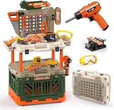 Kids Tool Bench with Electric Drill and Tools for Toddler, 4-in-1 Kids Workbench