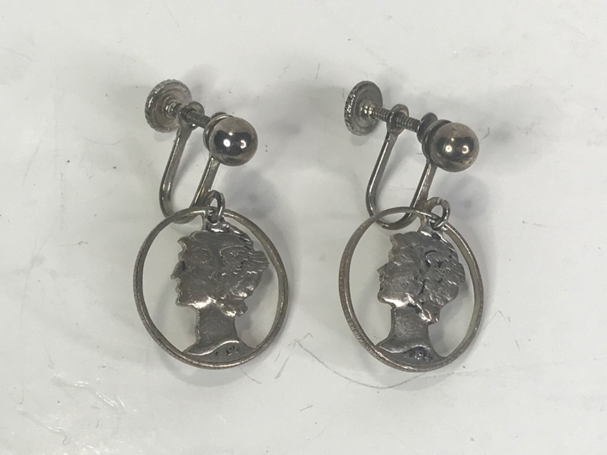 1941 Mercury Dime Custom Made Art Carved Screw Back Style Earrings