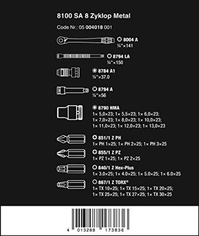 Juego de trinquete de metal Wera Tools SA 8 Zyklop con palanca de interruptor, accionamiento de 1/4", métrico 2 Foto 2 de 4