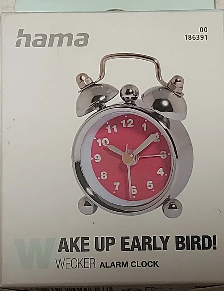 Wecker Nostalgie Mini 4 cm Analog Manuell Chrom Alarm Clock Rosa/Schwarz H1 - Bild 4 von 4