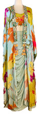 Nazila Couture sz Lg 3 pc South Asian Lehenga Silk Ruched Skirt Caftan Dupatta