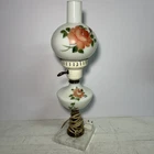 Vintage Gone With The Wind Hand Painted Lamp Round Globe Milk Glass Flowers 17in
