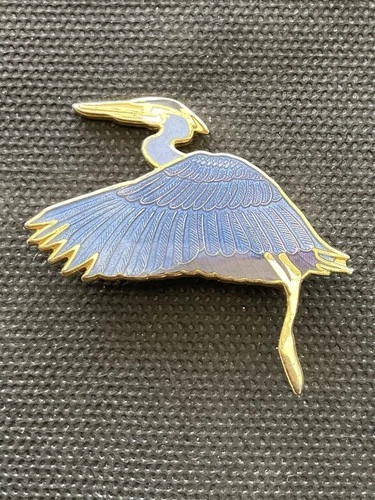 vintage William Spear Blue Heron pin 1988 Estate Costume Jewelry