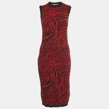 McQ by Alexander McQueen Red Animalskin Pattern Wool Midi Dress XXS