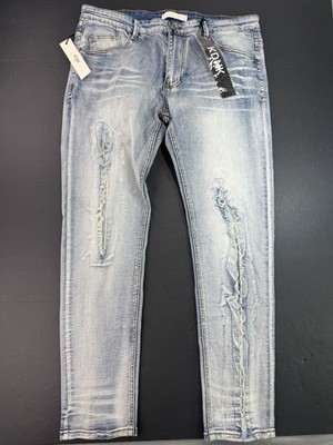 KDNK Jeans Men's Skinny Jeans Size 38x32 Distressed Light Wash Stretch NEW NWT