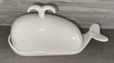DOWAN Porcelain Butter Dish With Cutting Measuring Lines White Large Whale