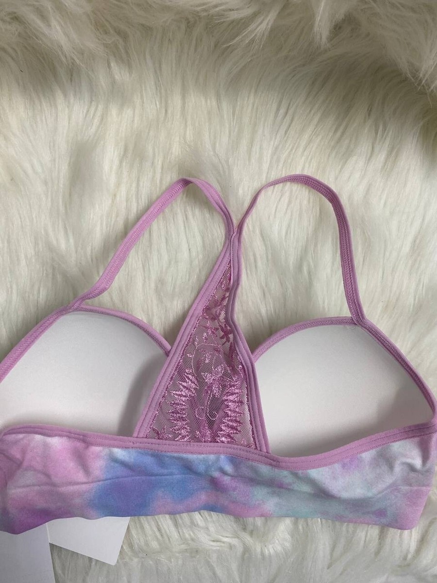 Nordstrom Racer Back Lace Pink Lavender Tie Dye Bikini Bra Sz L | eBay