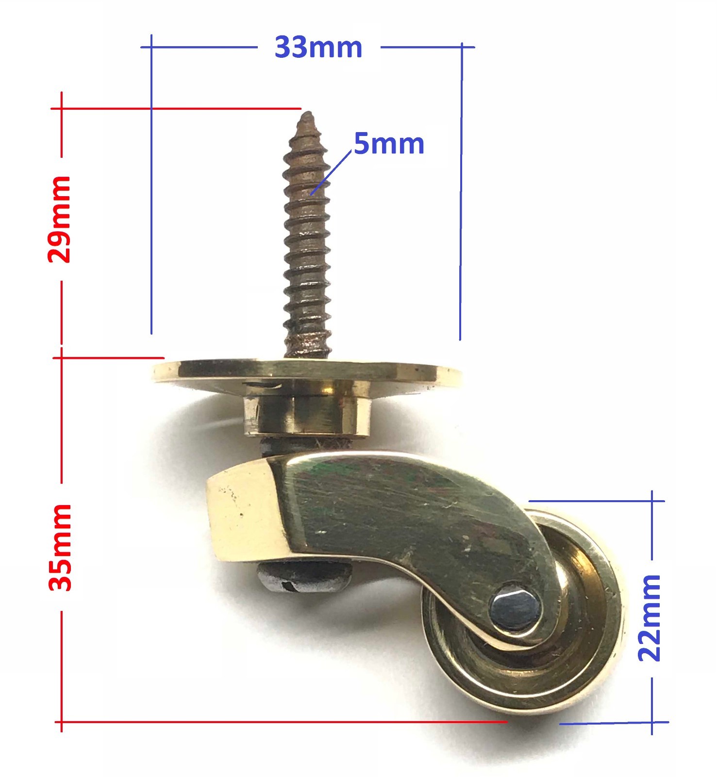 Solid Brass Castors Casters Set of 4 22mm Wheel Antique Furniture