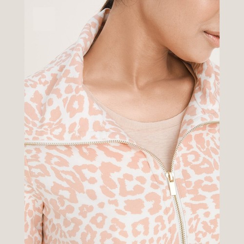 CHICO'S 3=XL/16 Pink Animal Print Pima Cotton Full-Zip Cardigan Jacket NWT - Picture 3 of 9