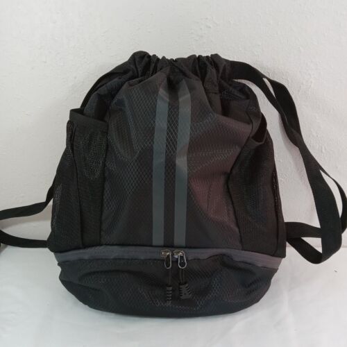 Black Sports Drawstring Backpack Swim Gym Bag Shoes Compartment Waterproof - Picture 11 of 11