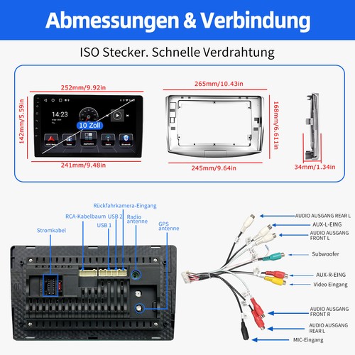 10 Zoll Android 13 4+64G Autoradio Carplay GPS NAV RDS FM Für VW Passat B7 CC - Bild 11 von 13