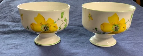 Vtg Royal Victoria Fine Bone China Footed Dessert Bowl Cup Yellow Flower England