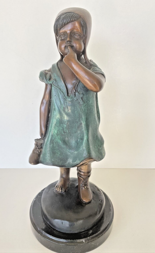 A. Moreau Vintage Bronze Sculpture Of Young Girl Holding Her Shoe Marble Base - Picture 2 of 17