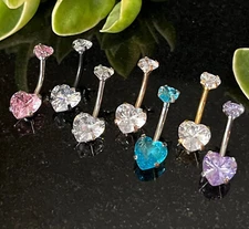 1pc Prong Set Heart CZ Gem Belly Ring Internally Threaded Navel Naval Piercing