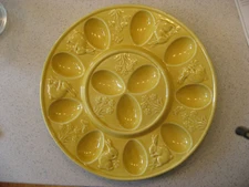 Vtg Bordallo Pinheiro Majolica Yellow Easter Deviled Egg Platter Portugal Bunny