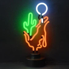 Coyote Moon Cactus Handmade Neon Sculpture 16"x8"