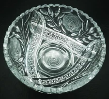 American Brilliant Bowl Scalloped Edge Rose Pattern Post 1906