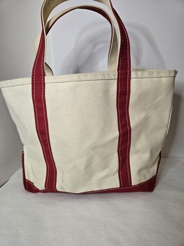Vintage 80s LL Bean Boat & Tote Canvas Bag Red & White USA medium - Picture 3 of 8