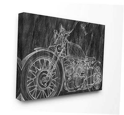  Monotone Black and White Motorcycle Sketch 20L'' x 5W'' Gallery Wrapped Canvas