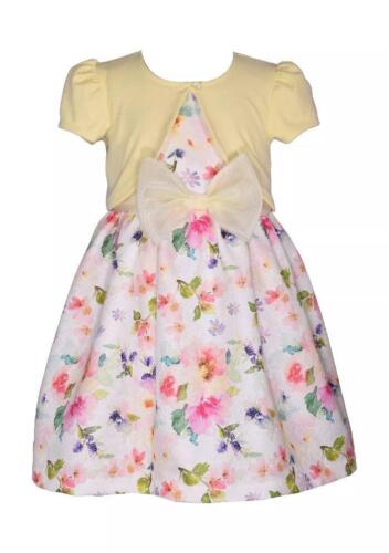 BONNIE JEAN Little Girl 4 Yellow Short Sleeve Shrug & Floral Print Dress NWT $72 - Picture 1 of 2