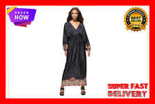 Scoop Women’s V-Neck Cinched Waist Dress Black Paisley Border SIZE XL --O12--