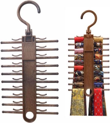 Tie Rack Hanger 1 Pack Non-Slip Scarf Holder Hook Belt Brown 