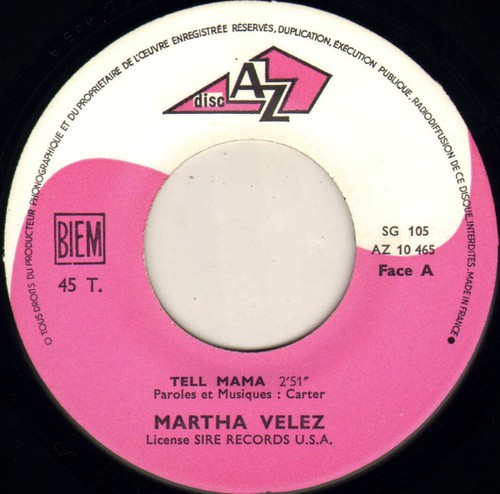 MARTHA VELEZ "TELL MAMA" SOUL SP 1969 AZ SG 105 - Picture 3 of 4