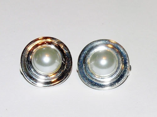 Carolee Earrings Faux Pearl Large Button Clip On Earrings Signed Vintage Jewelry