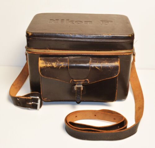 VTG 1950s Nikon F camera brown leather compartment case Nippon Kogaku Japan