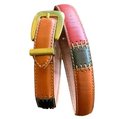 Fossil Patchwoork Leather Belt Size 34” Tan Black Green Red  display picture 3