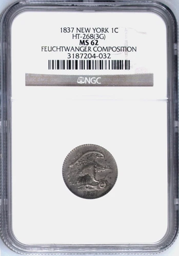 1837  FEUCHTWANGER Cent  NGC MS62  3G  Extremely scarce die variety!!!