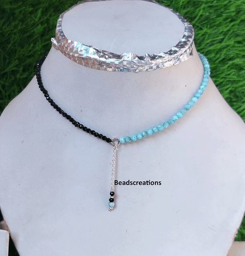 Top Black Spinel and Larimar Beads Necklace Beaded Faceted Bracelet Gift For Her - Picture 2 of 4