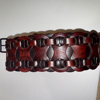 Equal Hands Wide Brown Leather Belt Size Medium Interlocking  display picture 3