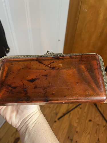 Vintage Tortoise Shell Clutch Evening Bag Rectangular Unique *FAST SHIP* - Picture 8 of 9