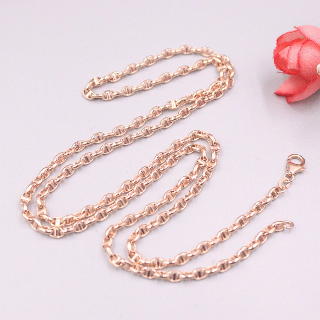 Real 18K Rose Gold Chain For Women Anchor Link 3.5mm Necklace