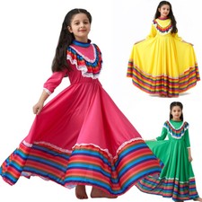 Traditional Mexico Mexican Dance costume Long Skirt Cosplay Parties dress girls