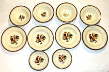 10 PIECES VTG METLOX POPPYTRAIL ROOSTER DINNERWARE! 8 8"&7" BOWLS/2 BREAD PLATES