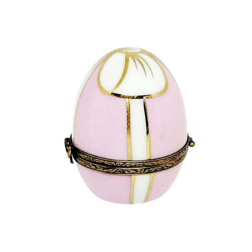 Limoges Peint Main France Pink Easter Egg Trinket Box Baby Chick White & Gold - Picture 5 of 9