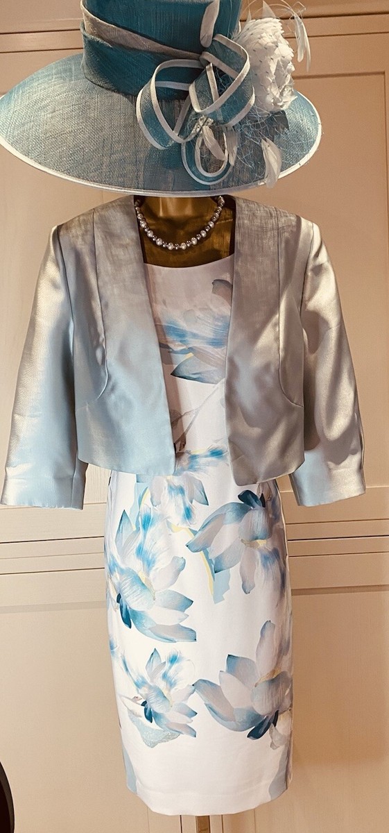 Jacques Vert UK 14 Blue/ Ivory Mix Floral Satin Shift Dress 3/4