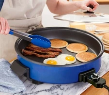 Cook's Essentials K51077: 12" Non-Stick Rapid Electric Skillet with Lid - Blue