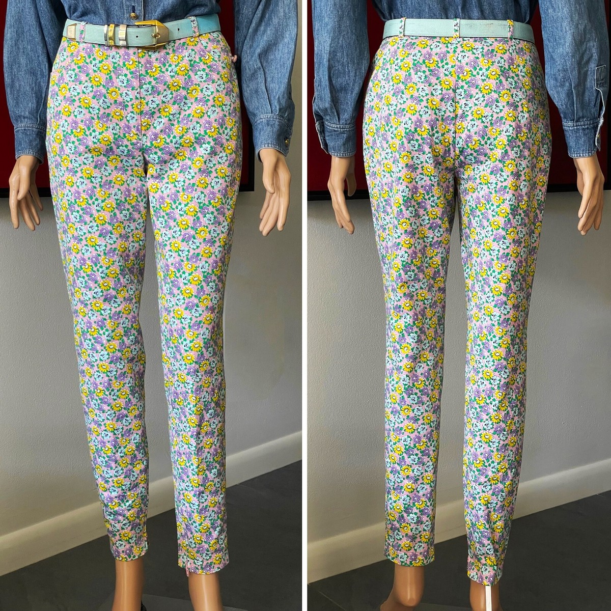 GIANNI VERSACE pink cotton pants Floral print size IT 40