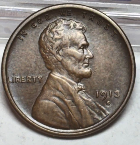 1913 S Lincoln Wheat Cent AU +- US Coin. Semi Key Date